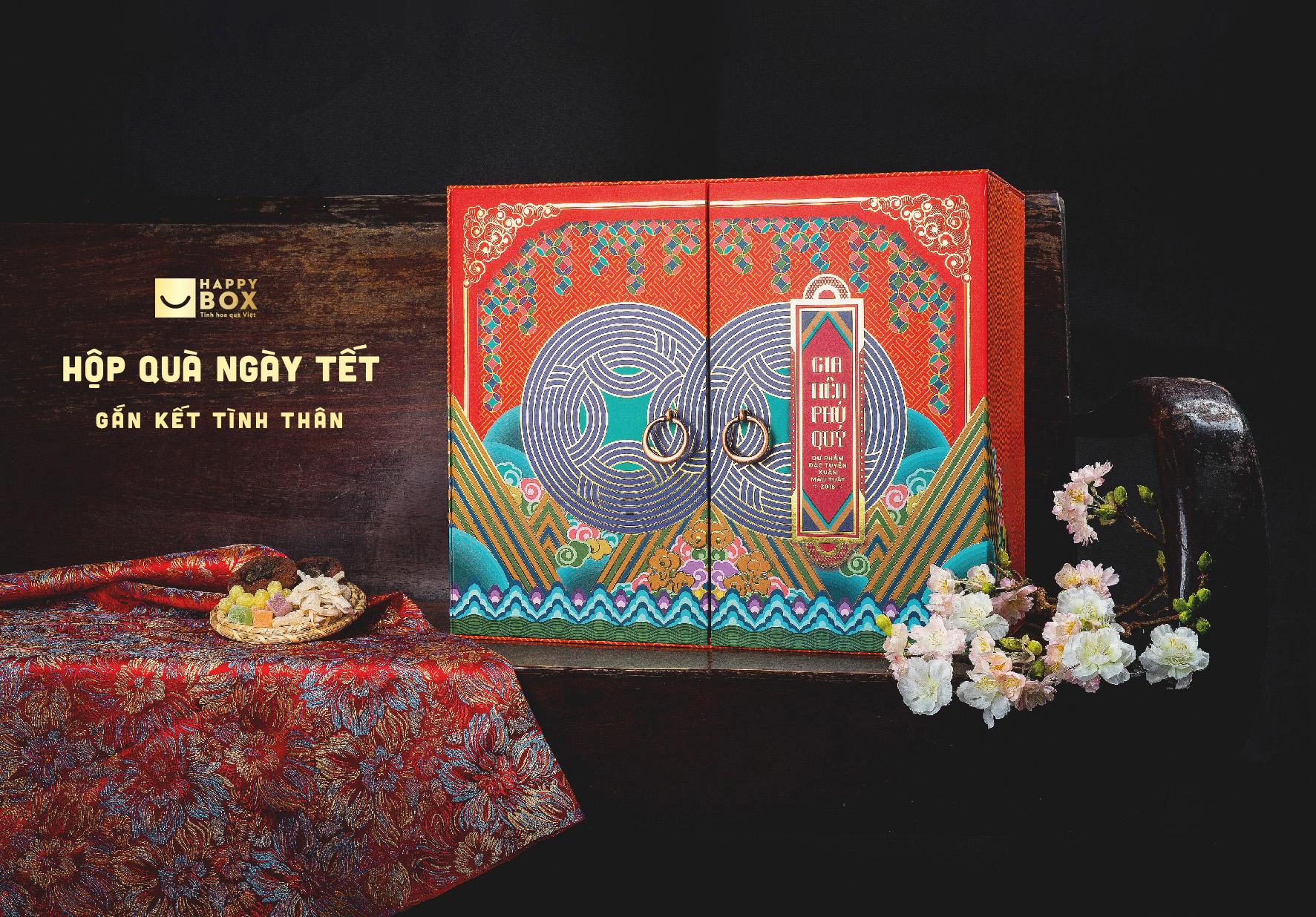 Hộp quà Tết Phúc Lộc An Khang của Happybox - Thiết kế lấy ý tưởng hoạ tiết từ thời Lý - Trần - Nguyễn