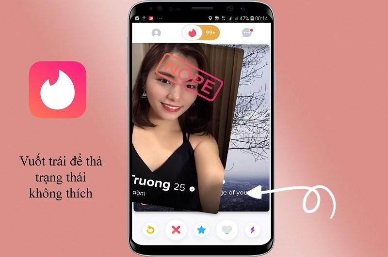  Vuốt trái để trạng thái không thích trong ứng dụng Tinder